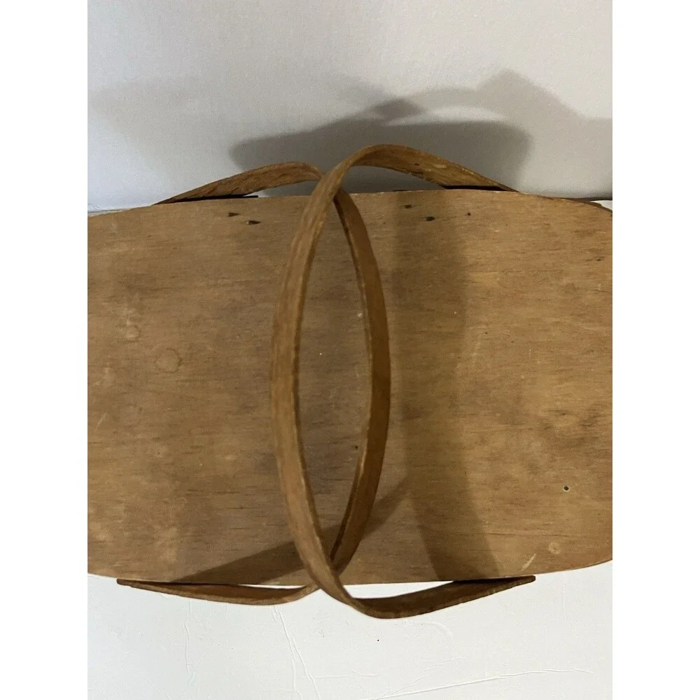 Vintage Basketville Putney Vermont Woven Wood Splint Picnic Basket With Lid